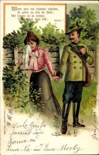 Litho Wenn zwei von einander scheiden, weinende Frau, Jäger