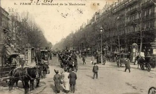 Ak Paris IX, Boulevard de la Madeleine, Kutsche