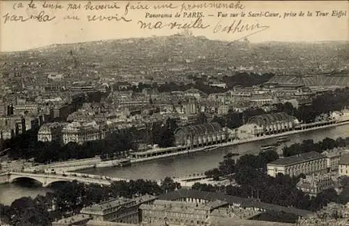 Ak Paris IX, Panorama, Sacre Coeur