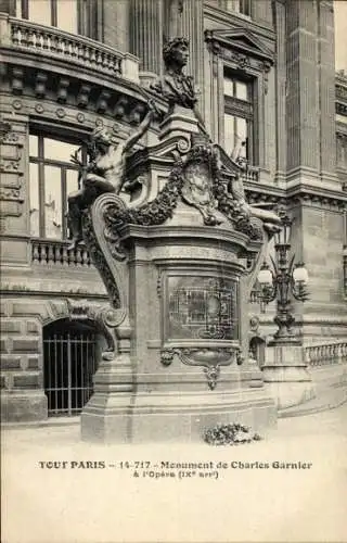 Ak Paris IX., Denkmal von Charles Garnier an der Oper