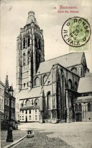 Ak Oudenaarde Ostflandern Belgien, Eglise Ste. Walburge, Fassade, Straße