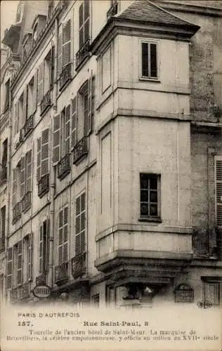 Ak Paris IV., Rue Saint Paul 8, Tourelle de l'ancien hotel de Saint Maur