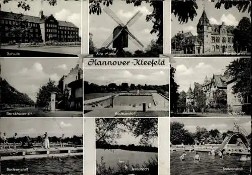 Ak Kleefeld Hannover in Niedersachsen, Alte Mühle, Pferdeturm, Badeanstalt, Annateich, Schule