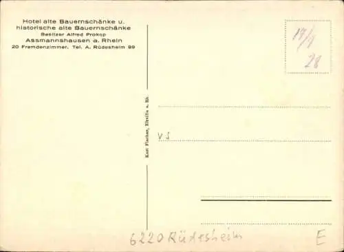 Ak Assmannshausen Rüdesheim am Rhein, historische Bauernschänke, Teilansicht, Gastraum