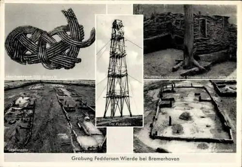 Ak Feddersen Wierde bei Wremen Wurster Nordseeküste, Grabung, Wurlensiedlung, 5. Jh. n. Chr.