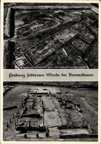 Ak Feddersen Wierde bei Wremen Wurster Nordseeküste, Grabung, Dorfstr., Weidebauernhaus, Stallungen