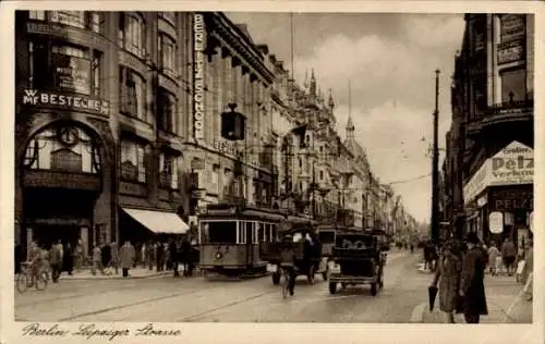 Ak Berlin Mitte, Leipziger Straße, Straßenbahn