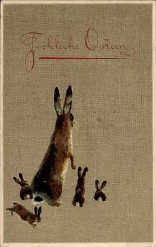 Ak Glückwunsch Ostern, Osterhasenfamilie