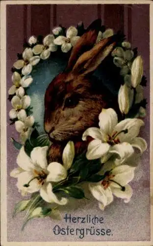 Ak Glückwunsch Ostern, Osterhase, Blumen