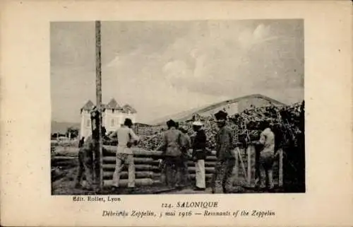 Ak Thessaloniki Griechenland, Débris du Zeppelin, 5. Mai 1916