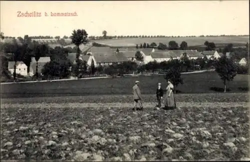 Ak Zscheilitz Lommatzsch Sachsen, Totalansicht, Anwohner