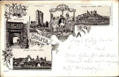 Litho Stolpen in Sachsen, Coselturm, Schlossportal