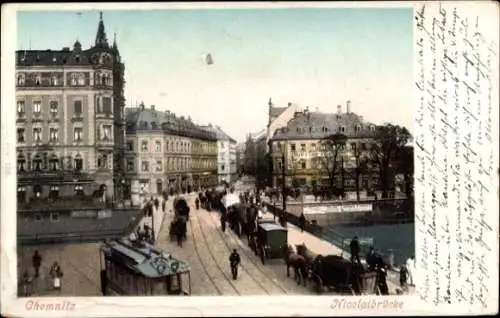 Ak Chemnitz in Sachsen, Partie auf der Nicolaibrücke