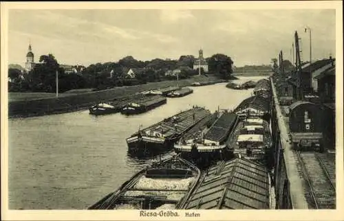 Ak Gröba Riesa an der Elbe Sachsen, Hafen