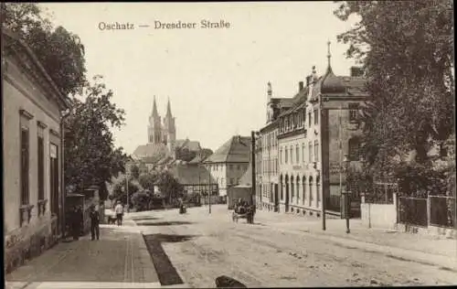 Ak Oschatz Nordsachsen, Dresdner Straße, Straßenpartie