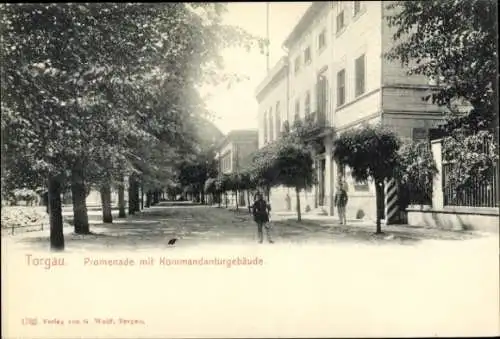 Ak Torgau an der Elbe Nordsachsen, Promenade mit Kommandantur Gebäude