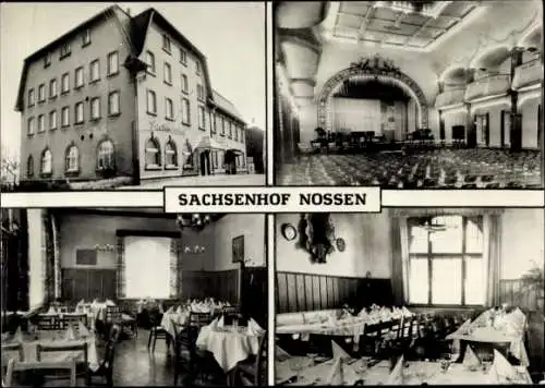 Ak Nossen in Sachsen, Sachsenhof, Außenansichten, Theatersaal, Speisesaal