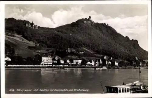 Ak Königswinter am Rhein, südlicher Stadtteil mit Drachenfels und Drachenburg