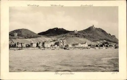 Ak Königswinter am Rhein, Gesamtansicht, Drachenfels, Hirschberg, Wolkenburg