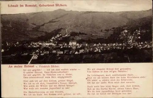 Ak Schnait im Remstal Weinstadt Württemberg, Gesamtansicht, Gedicht von Friedrich Silcher