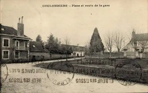 Ak Coulombiers Sarthe, Place, Route de la Gare