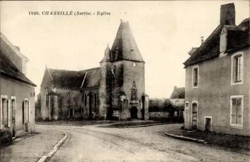 Ak Chassillé Sarthe, Eglise, Straßenpartie