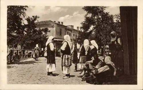 Ak Monastir Tunesien, Frauen am Markt in Tracht
