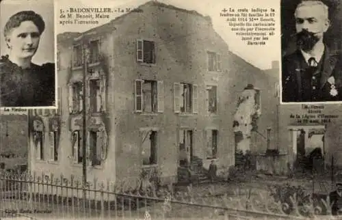 Ak Badonviller Badenweiler Meurthe et Moselle, Haus des Bürgermeisters M. Benoit, Kriegszerstörung