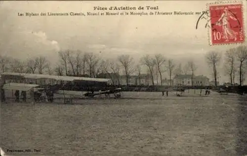 Ak Toul Meurthe et Moselle, Fetes d'Aviation de Toul, Biplans, Monoplan