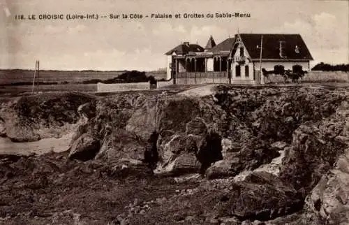 Ak Le Croisic Loire Atlantique, Sur la Cote, Falaise et Grottes du Sable-Menu