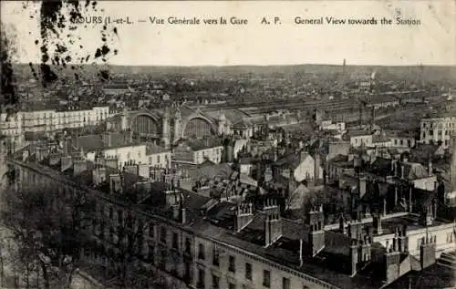 Ak Tours Indre et Loire, vue generale vers la Gare