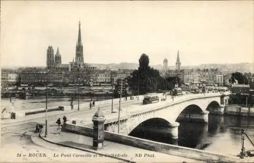 Ak Rouen Seine Maritime, Le Pont Corneille et la Cathedrale