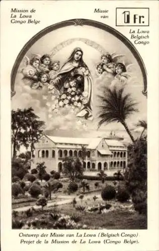 Ak DR Kongo Zaire, Projet de la Mission de La Lowa, maison, Jungfrau Maria, Engel