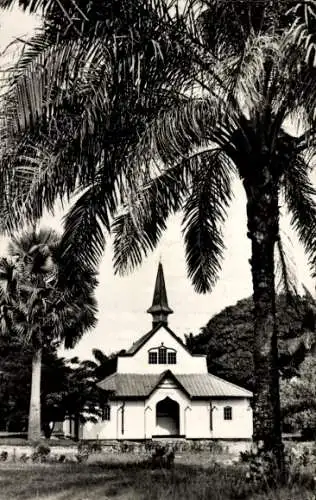 Ak Leopoldville DR Kongo Zaire, Temple Protestant, eglise, palmier