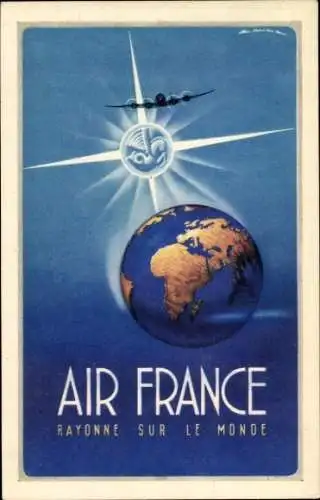 Künstler Ak Reklame, Air France, Radiates the World