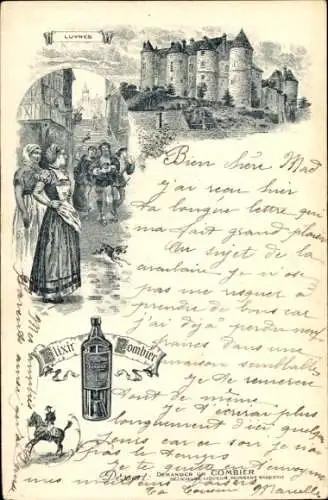 Litho Luynes Indre et Loire, Werbung für Elixir Combier, Schloss