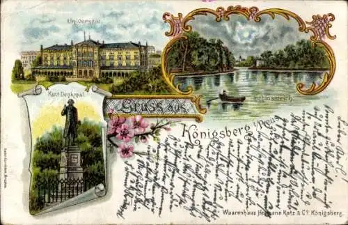 Litho Kaliningrad Königsberg Ostpreußen, Universität, Kant-Denkmal, Schlossteich