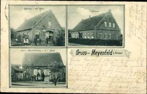 Ak Meyenfeld Garbsen in Niedersachsen, Gasthaus Weber, Schule, Post, Geschäftshaus Glade