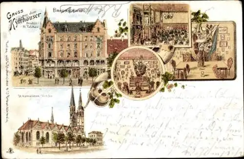 Litho Braunschweig, Restaurant Kyffhäuser, Bes. Fr. Talchau, St. Katharinen Kirche