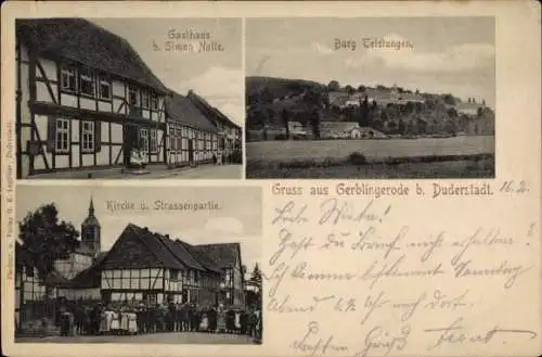 Ak Gerblingerode Duderstadt im Eichsfeld, Gasthaus Simon Nolte, Burg Teistungen, Kirche, Anwohner