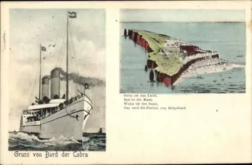 Ak Seebäderdampfer Cobra der HAPAG, Nordseeinsel Helgoland, Gesamtansicht