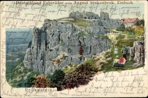 Litho Blankenburg am Harz, Burg Regenstein, Reklame Deutschland Fahrräder August Stukenbrok