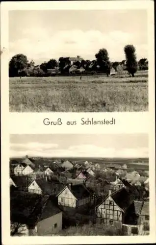 Foto Ak Schlanstedt Huy am Harz, Gesamtansicht, Teilansicht, Fachwerkhäuser