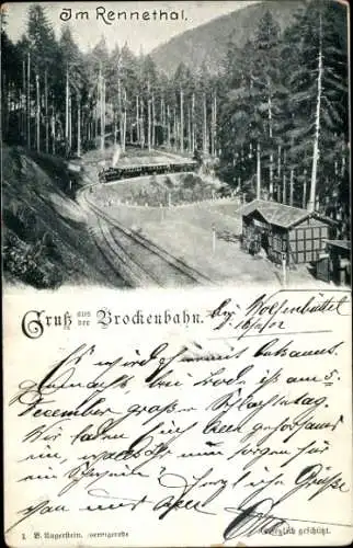 Ak Hasserode Wernigerode am Harz, Steinerne Renne, Rennetal, Bahnhof der Brockenbahn