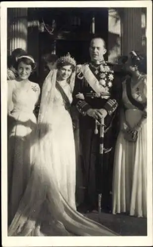 Foto Ak Kronprinz von Griechenland, Prinzessin Friederike Luise von Braunschweig, Hochzeit 1938