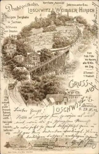 Litho Dresden Nordost Loschwitz, Weißer Hirsch, Drahtseilbahn, Gasthaus