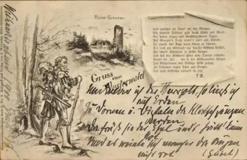 Künstler Litho Grenzau Höhr Grenzhausen im Westerwald, Ruine Grenzau