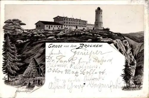 Vorläufer Litho Brocken Nationalpark Harz, Brocken-Hotel, Köhler Köthe