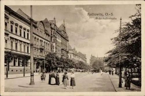 Ak Katowice Kattowitz Oberschlesien, Bahnhofstraße