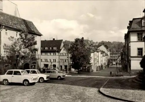 Ak Pößneck in Thüringen, Marktplatz und Schuhgasse